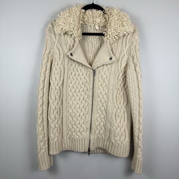 Anthropologie Moto Fringe Cream Cable Knit Cardigan size M - Picture 2 of 11